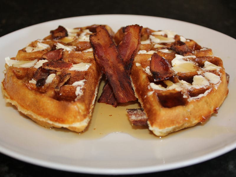 Bacon Stuffed Waffles With Jack Daniel Syrup | GQue BBQ