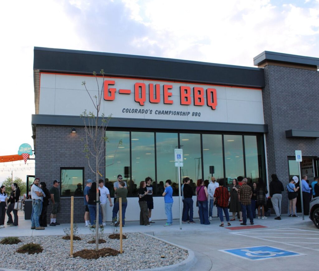 A line out the door of guests ready to try the new G-Que in Timnath.